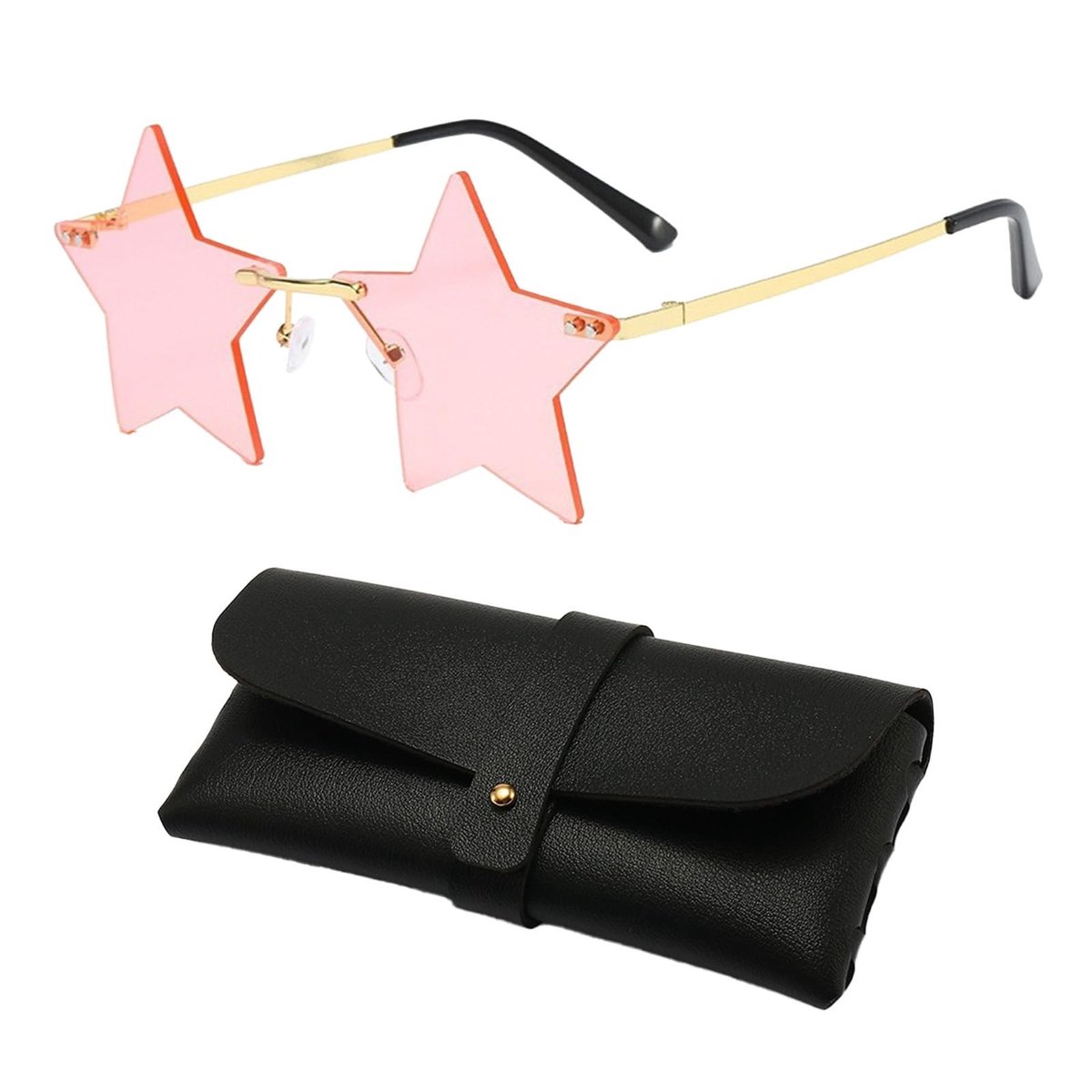 Dailygoods- Zonnebril Dames Stervormig - Feestzonnebril - Vintage Zonnebril - Randloze Zonnebril - Roze Zonnebril - Polycarbonaat Materiaal