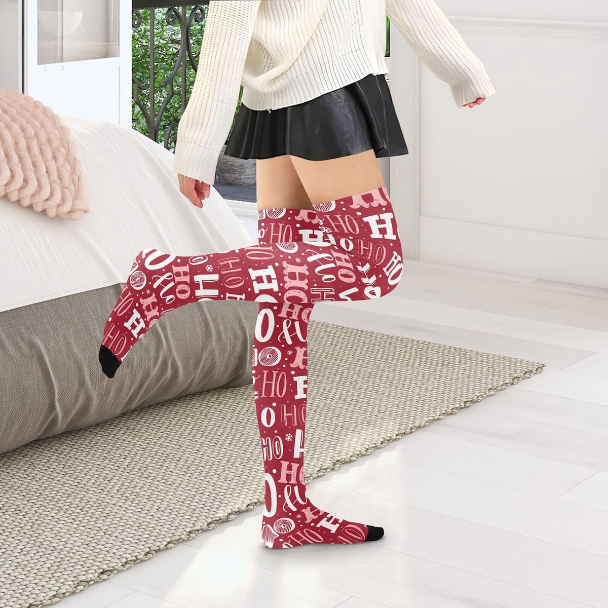 Kniehoge Sokken - Beenwarmers Kousen - Casual Gebruik - Goede Elasticiteit - One Size - Vintage Rood