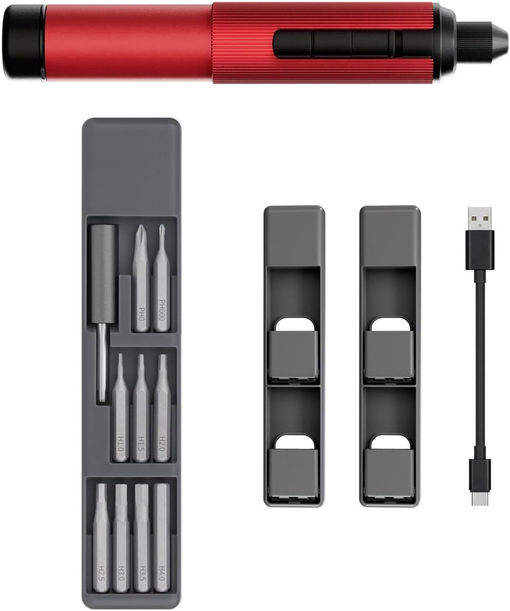 Oplaadbare Elektrische Boor - Klus Tool - Modelbouw Hobby - Dubbele Wijze Modus - 20-delige Bitset - Rood