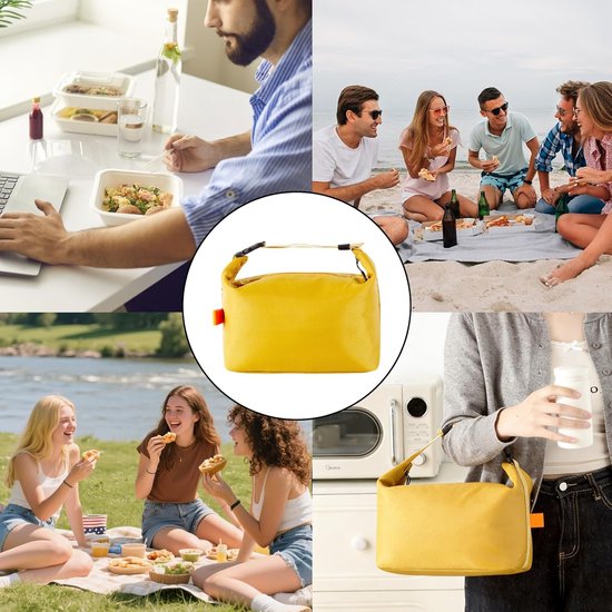 Geïsoleerde lunchtas met dikke aluminiumfolie-voering – Lekvrije thermische bentotas voor werk, school en picknicks – Ruime koel-/warmhoudtas – Inclusief verstelbare schouderriem – Geschikt voor alle leeftijden – Geel van ZVD — afbeelding 5