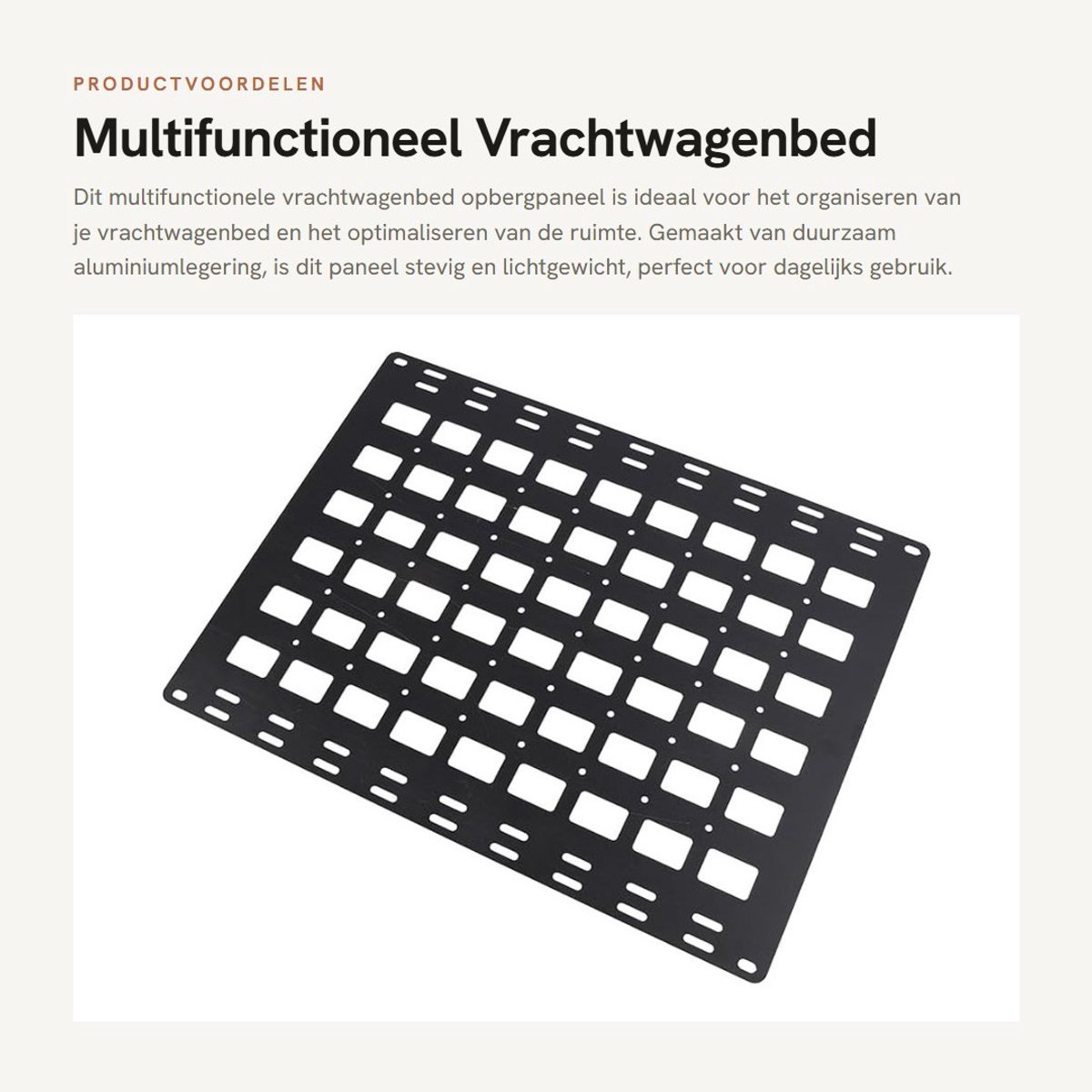 Dailygoods- Opbergpaneel Aluminiumlegering 800 x 600 x 2 mm - Vrachtwagenbedpaneel - Bevestigingsbasis L-rail - Multifunctioneel - Gereedschapskisten - Flexibele montageopties