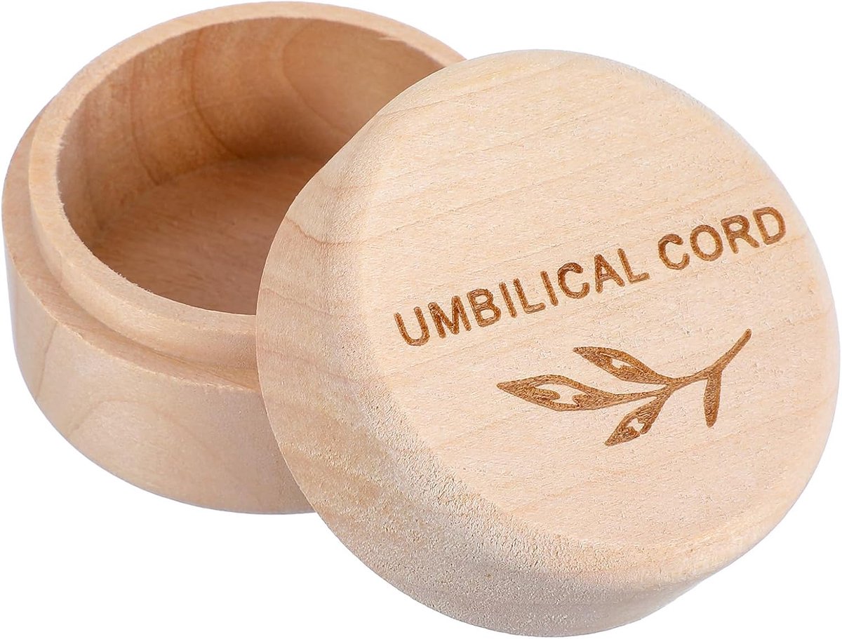 Umbilical Cord Memorial Box Engraved Wooden Round Newborn Wood Case Baby Keepsake Tooth Box Fetal Hair Memorial Storage Container Carved Baby Fetal Hair Case for Babys Shower Pregnancy Christen Gift