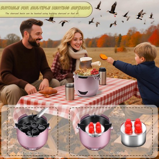 Draagbare houtskoolgrill - Mini roestvrijstalen houtskoolgrill - Paars - Kleine buitengrill - Mini houtskoolgrill - 2-in-1 buitengrill voor kamperen - Geschikt voor kamperen, barbecueën in de achtertuin, camper, picknicks van Merkloos — afbeelding 4