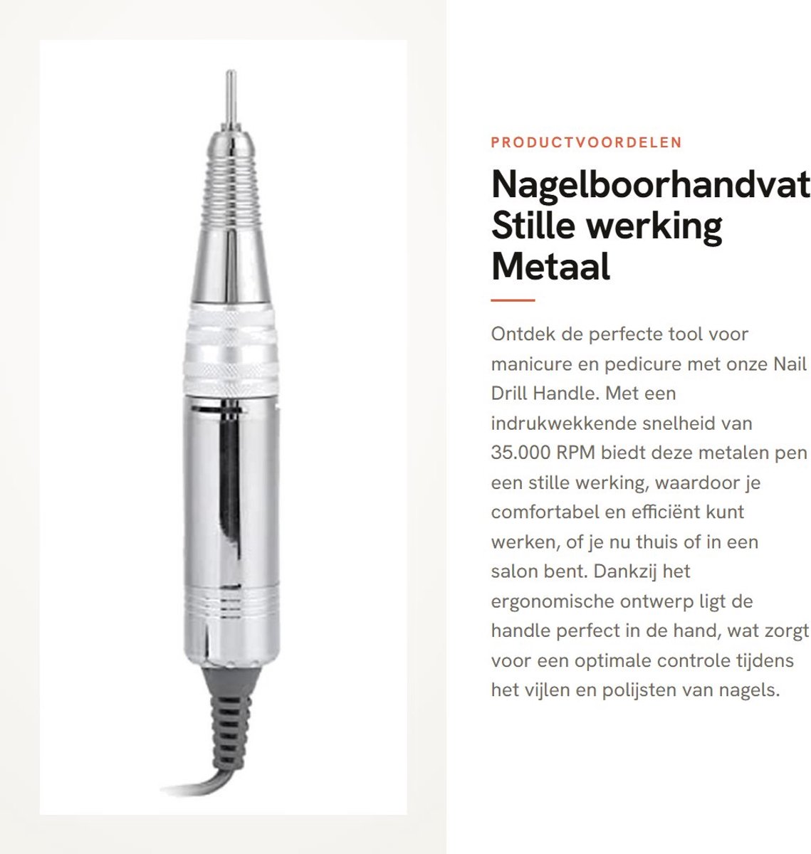 Dailygoody - Nagelboorhandvat - Stille werking - Metaal - Gemakkelijk bitwissel - Voor thuis en salon - 14 x 2,5 cm