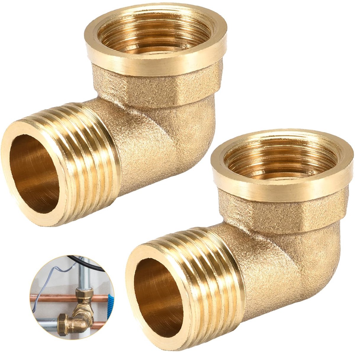 Dailygoods- Boog 90° - Messing Hoek 1" IG/AG - 2 Stuks - Aansluitstukken - Geschikt voor Buizen - Gewicht 310 Gram - Hoekstuk