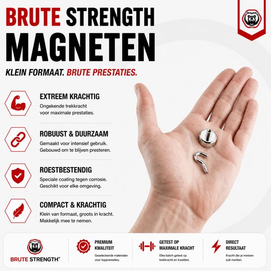 Brute Strength magnetische haken: extreem krachtig, robuust, duurzaam, roestbestendig, compact en krachtig.