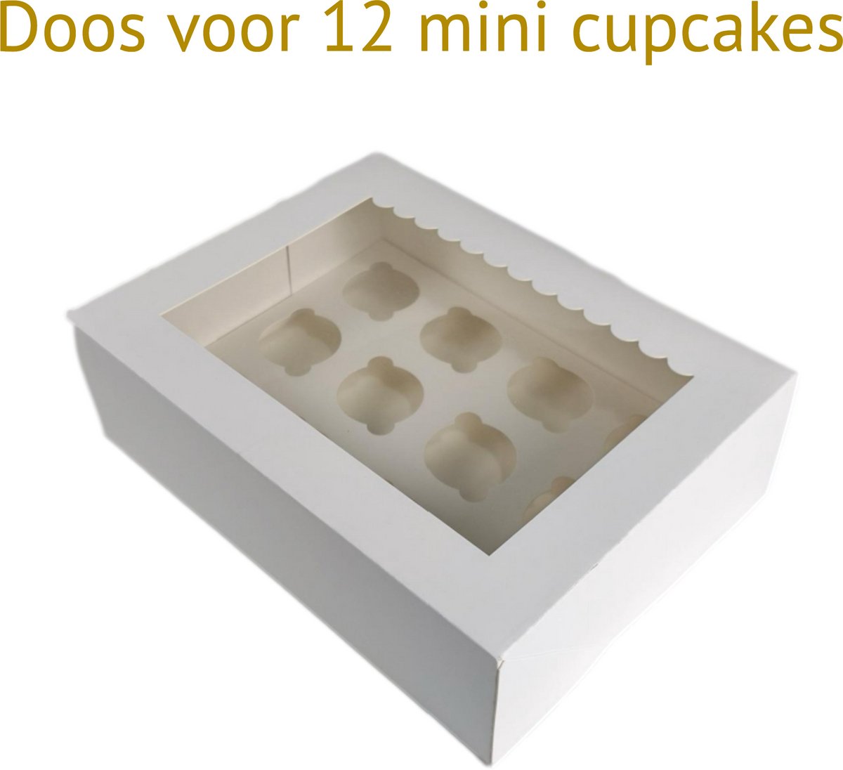Bakdozen.nl - Cupcakedoos voor 12 Mini Cupcakes - Wit - Met Tray, Venster en Sierluifel - 10 Stuks - 25 x 17 x 7.5 cm
