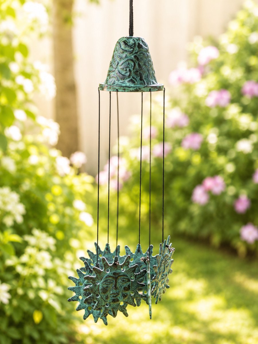 Windgong brons - windklokken - bronzen Zonnetjes - 30 cm hoog