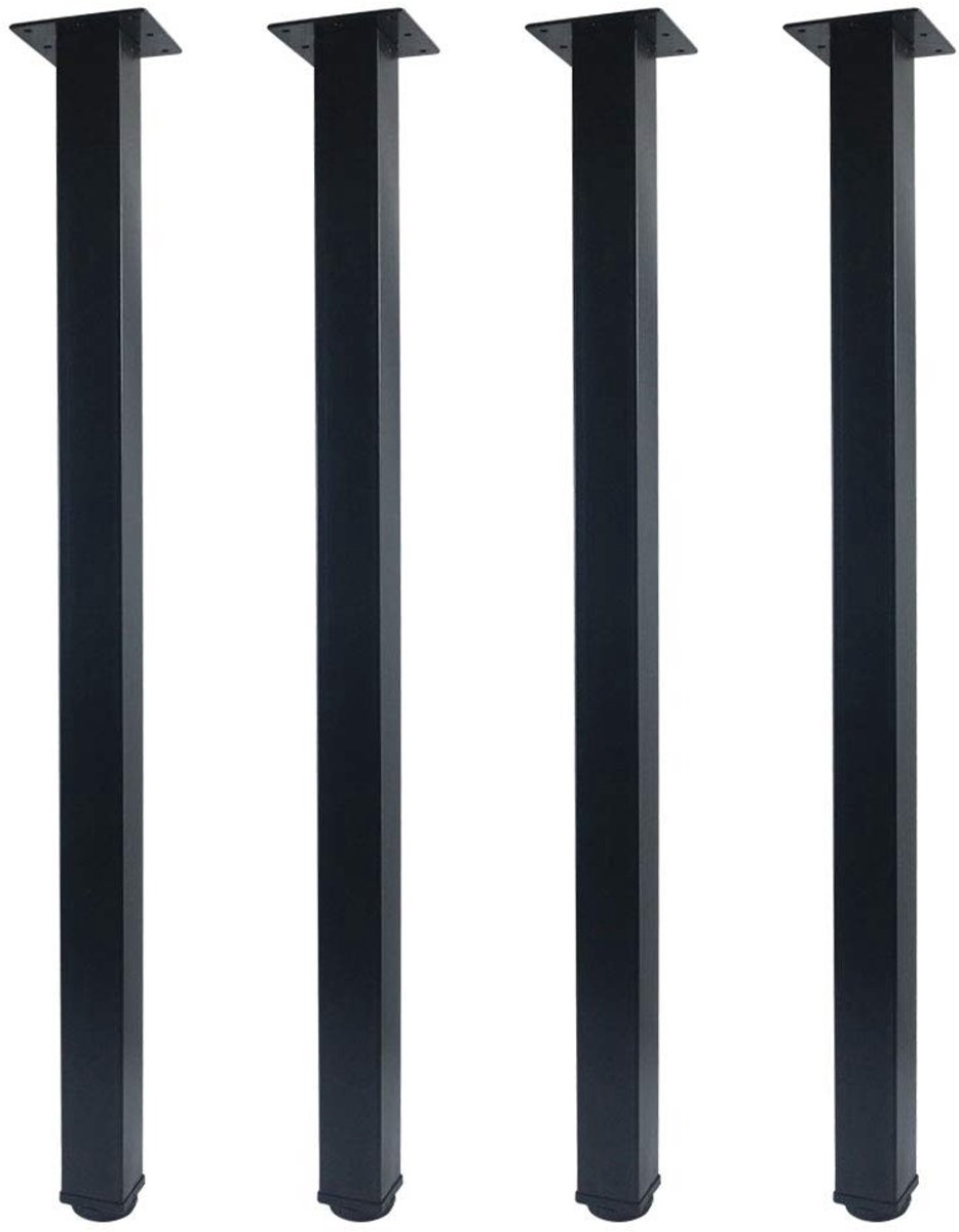 Dailygoods- Meubelpoten Hoogte Verstelbaar - Set van 4 - Metalen Tafelpoten - Zwarte Meubelpoten - Vierkant Profiel 50 x 50 mm - Geschikt voor Bureaus