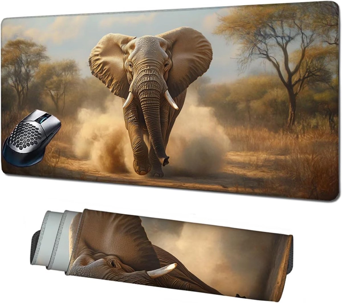XXL Muismat - Bureau Onderlegger - Gaming en Werk - Ultra Glad Oppervlak - 90x50 cm - Olifant Design