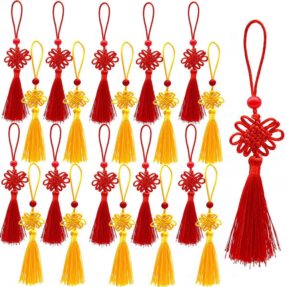 Dailygoods- Knoopkwasten 20 Stuks - Decoratie Hangers - Chinese Kwastjes - Handwerk - Huis/Tuin - 12 cm Lengte - Decoratiekwasten