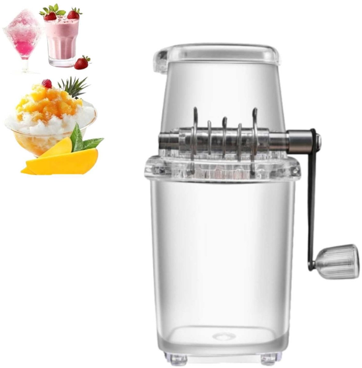 Dailygoods- IJsbreker 1,25 l - Handmatige IJsbreker - Roestvrij Stalen Messen - Draagbare IJscrusher - Transparant Ontwerp - Voor Smoothies/Cocktails