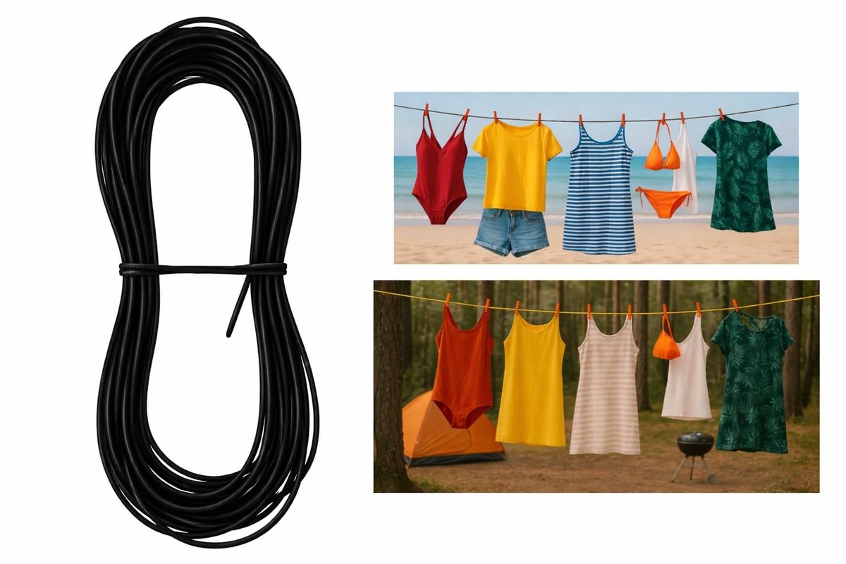 Dailygoods- Waslijn Uittrekbaar 2000 cm - Waslijn Camping - Waslijn Buiten - Waslijndraad met Stalen Kern - Weerbestendig - Antislip oppervlak - Ophanglijn