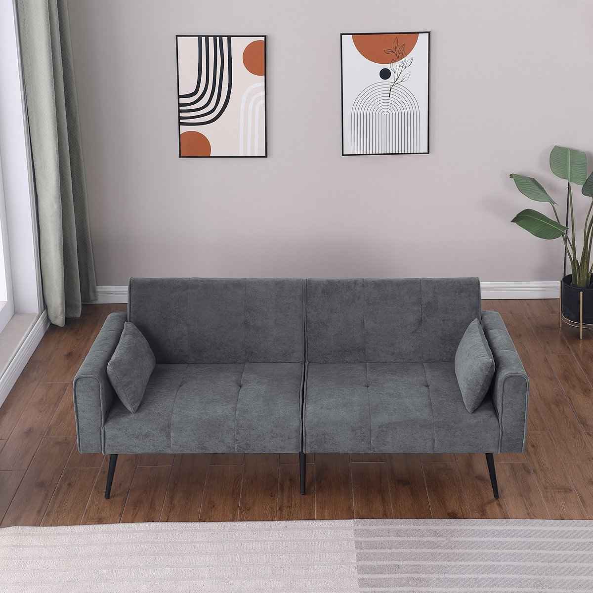 DESMIU Slaapbank 175 x 71 x 71 Cm - Opvouwbare Bedbank Met Verstelbare Rugleuning - Voor Woonkamer En Kleine Ruimtes - Stof Grijs