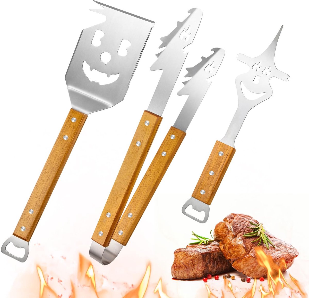 Dailygoods- Grillbestekset 3-delig - Roestvrij Staal - Barbecue-tang - Vleesvork - Grillspatel - Multifunctioneel Gereedschap - Barbecuegereedschap