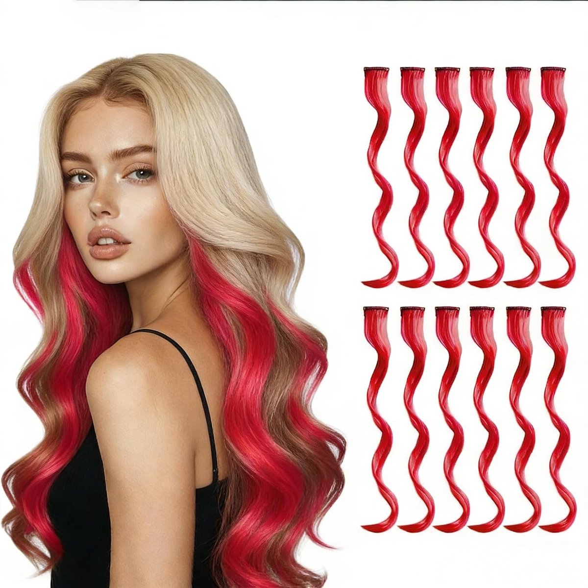 Dailygoods - 12 Stuks Clip-In Haarextensies - Fel Rood Synthetisch Haar voor Vrouwen en Meisjes