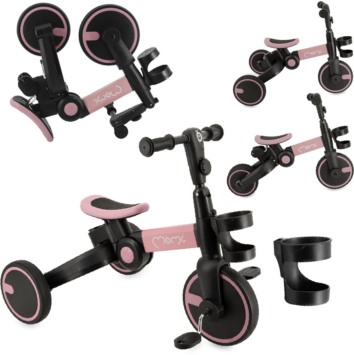 MoMi FILO - 3-in-1 Kinderfiets - Loopfiets - Driewieler - Loopauto - Opvouwbaar - Met Pedalen - Roze