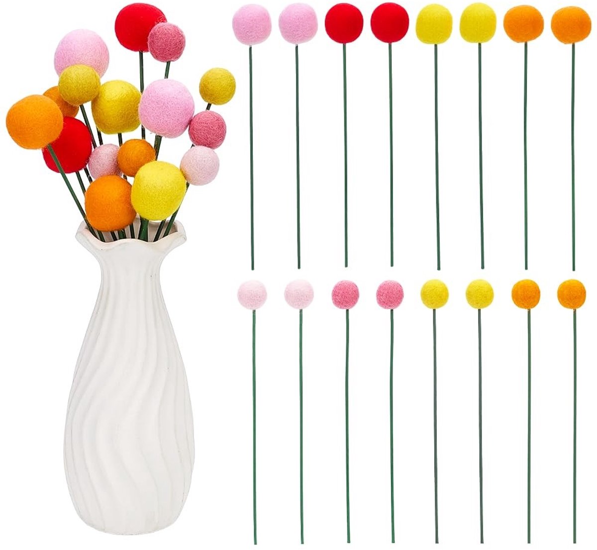 Dailygoods- Knutselballen 16 Stuks - Wolvilt - Decoratieve Ballen - 8 Stijlen - 21/22 cm - Handgemaakt - Lichtgewicht