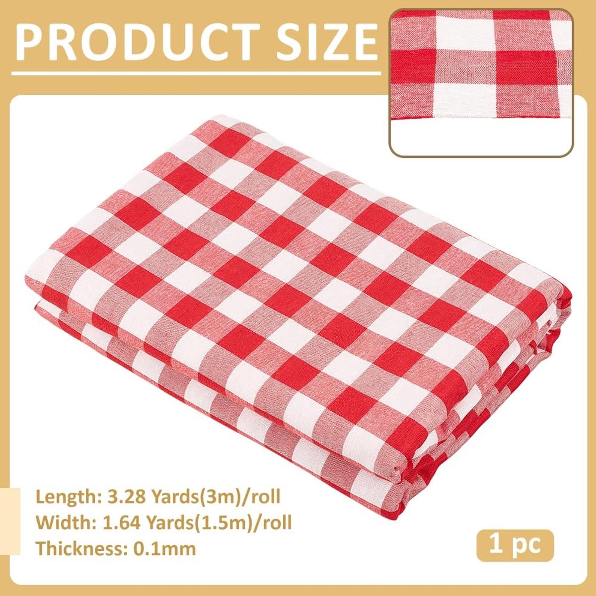 Dailygoods - BENECREAT 300x150cm Gingham Stof, Polycotton Geruit Materiaal Tartan Patroon voor Tafelkleden, Gordijnen en Jurken, Rood