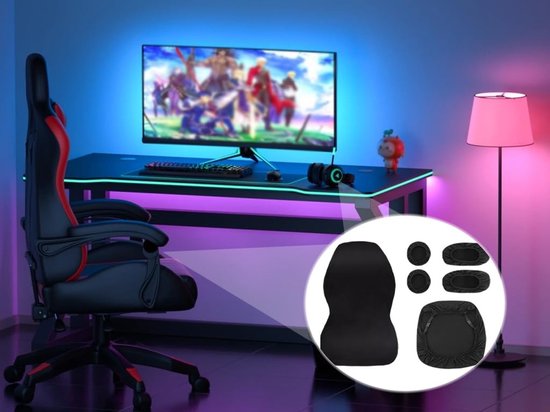 Dailygoods - Gamingstoelhoes, 6 stuks, gamingstoelhoezen, zwart met armleuningen, rekbaar, afneembaar, wasbaar, afneembaar, voor computerstoel, gamingstoel van Dailygoods — afbeelding 3