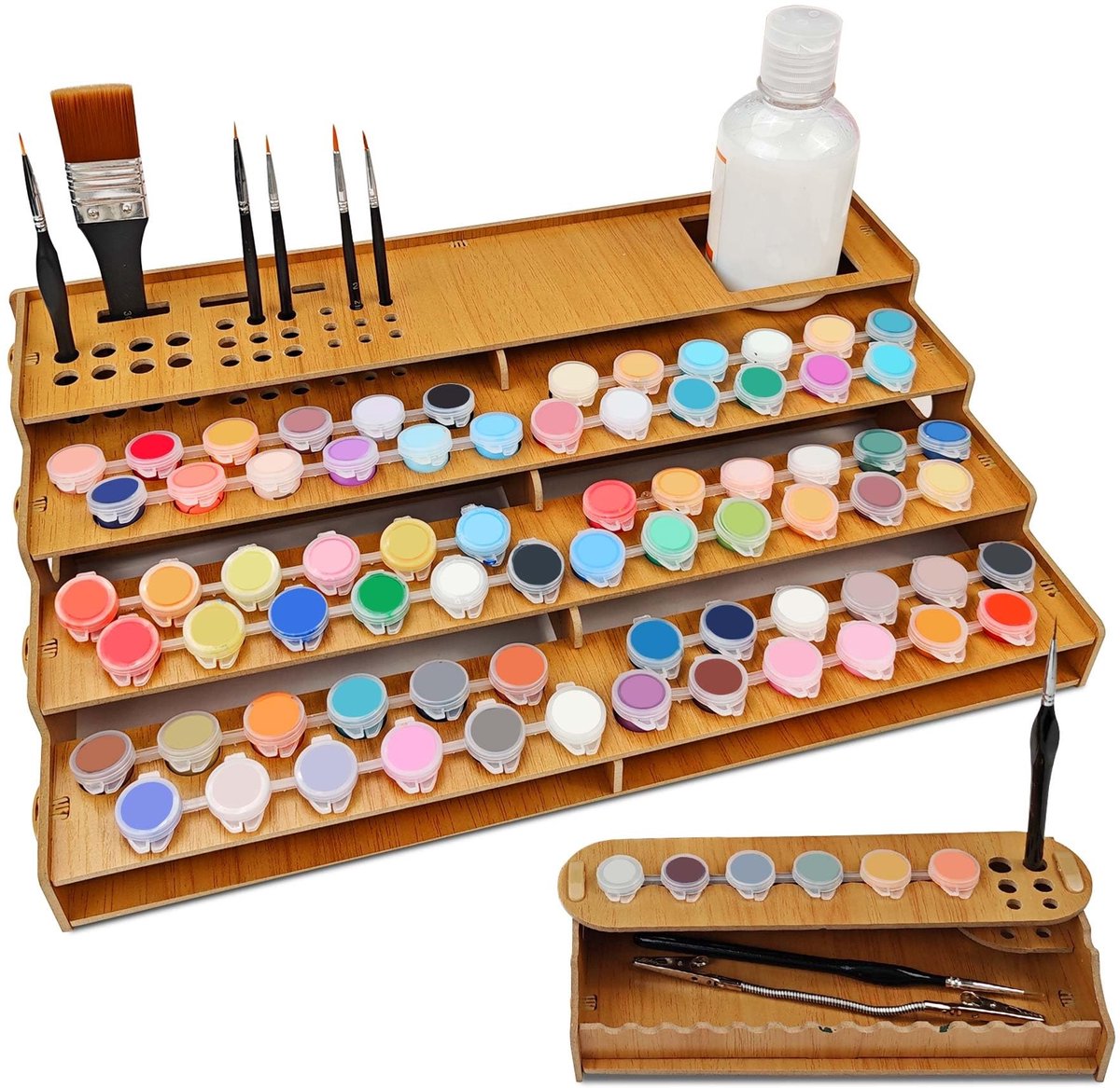 Dailygoods- Schilderen op Nummer - 78 Kleurvakken - 32 Penseelhouders - 2-in-1 Kleurorganizer - Compatibel met 19 mm Kleurblikjes - Praktische Opslag