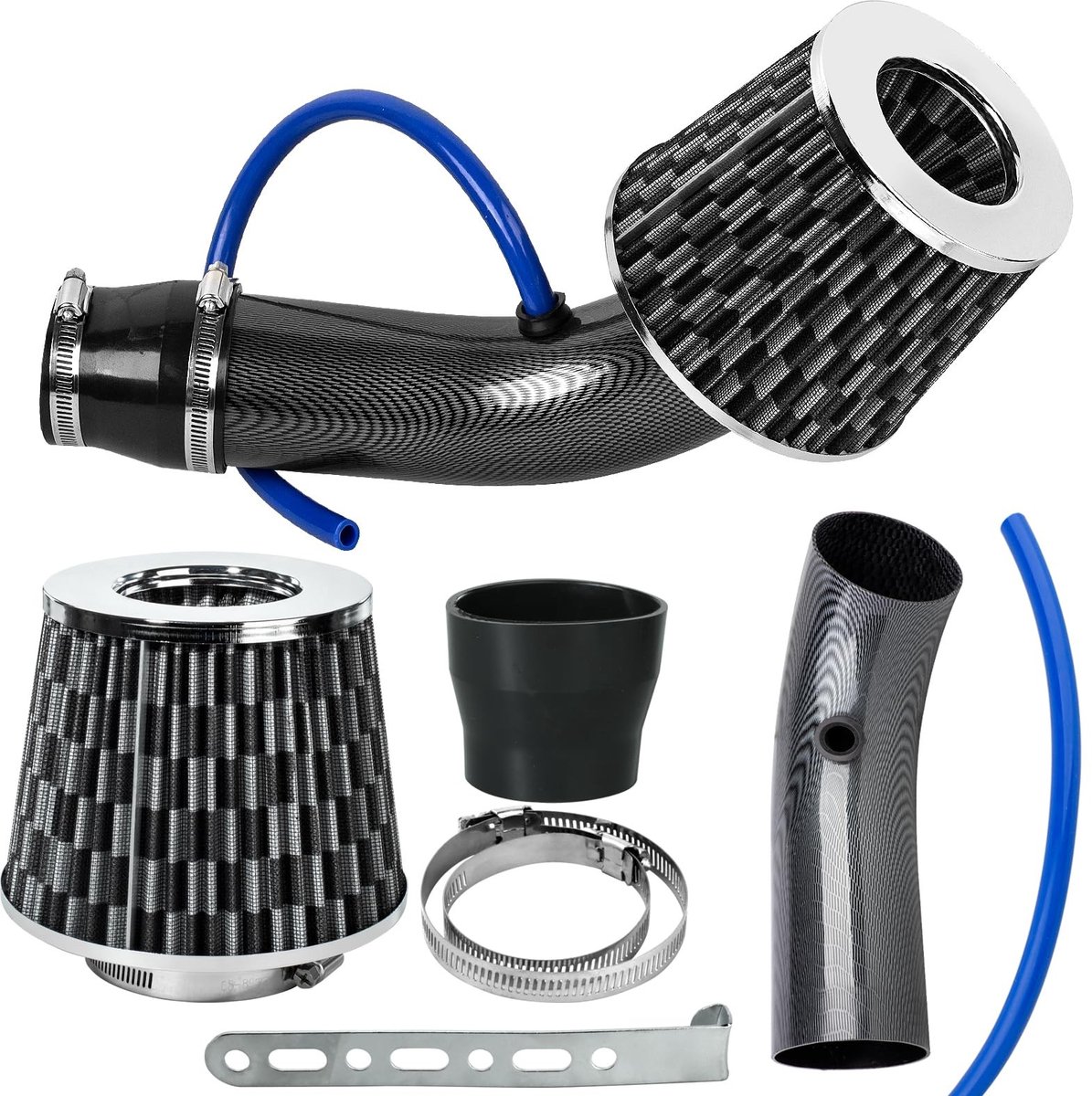 Dailygoods - Catekro 76 mm Koude Luchtinlaatfilterkit, Hoogwaardig Luchtinlaatsysteem met Wasbaar & Herbruikbaar Filter Verhoogt Vermogen en Brandstofefficiëntie Directe Vervanging voor Luchtfilter (Zwart)