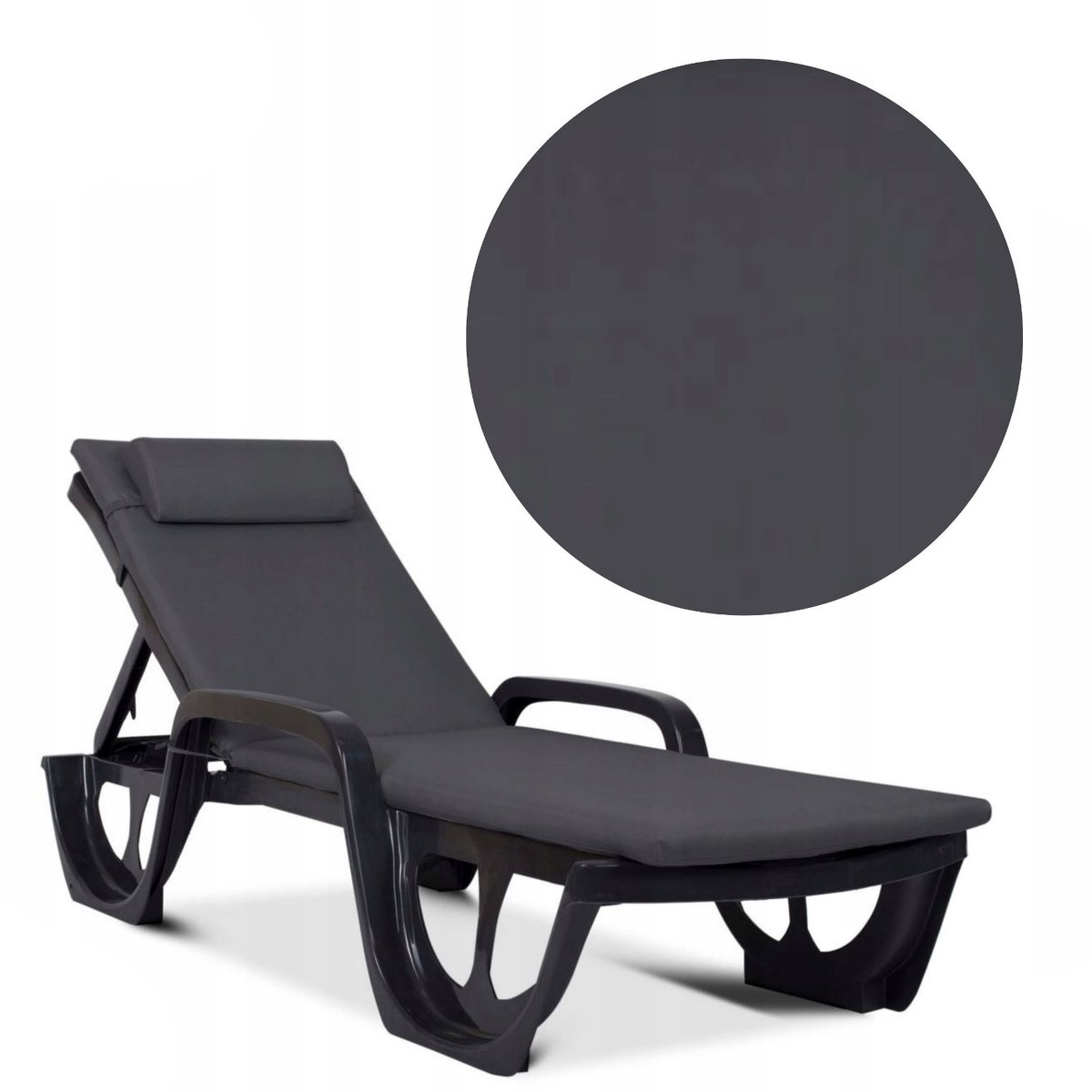 Madera S-49 - Ligbedkussen - Kussen voor ligstoel - 190x55 cm - bevestigingskoord - waterafstotend - Donkergrijs
