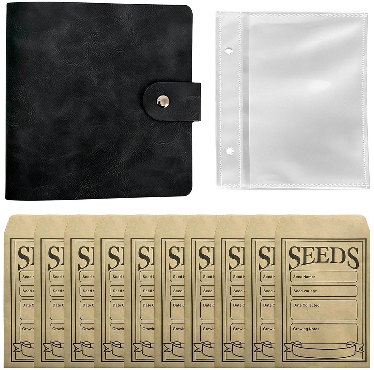 Dailygoods- Zadenbewaarzakken Dubbelzijdig - 25 Inlegvellen - 50 Zelfklevende Zaadzakjes - Zwart/Groen/Blauw - Opbergalbum - Ruimtebesparend
