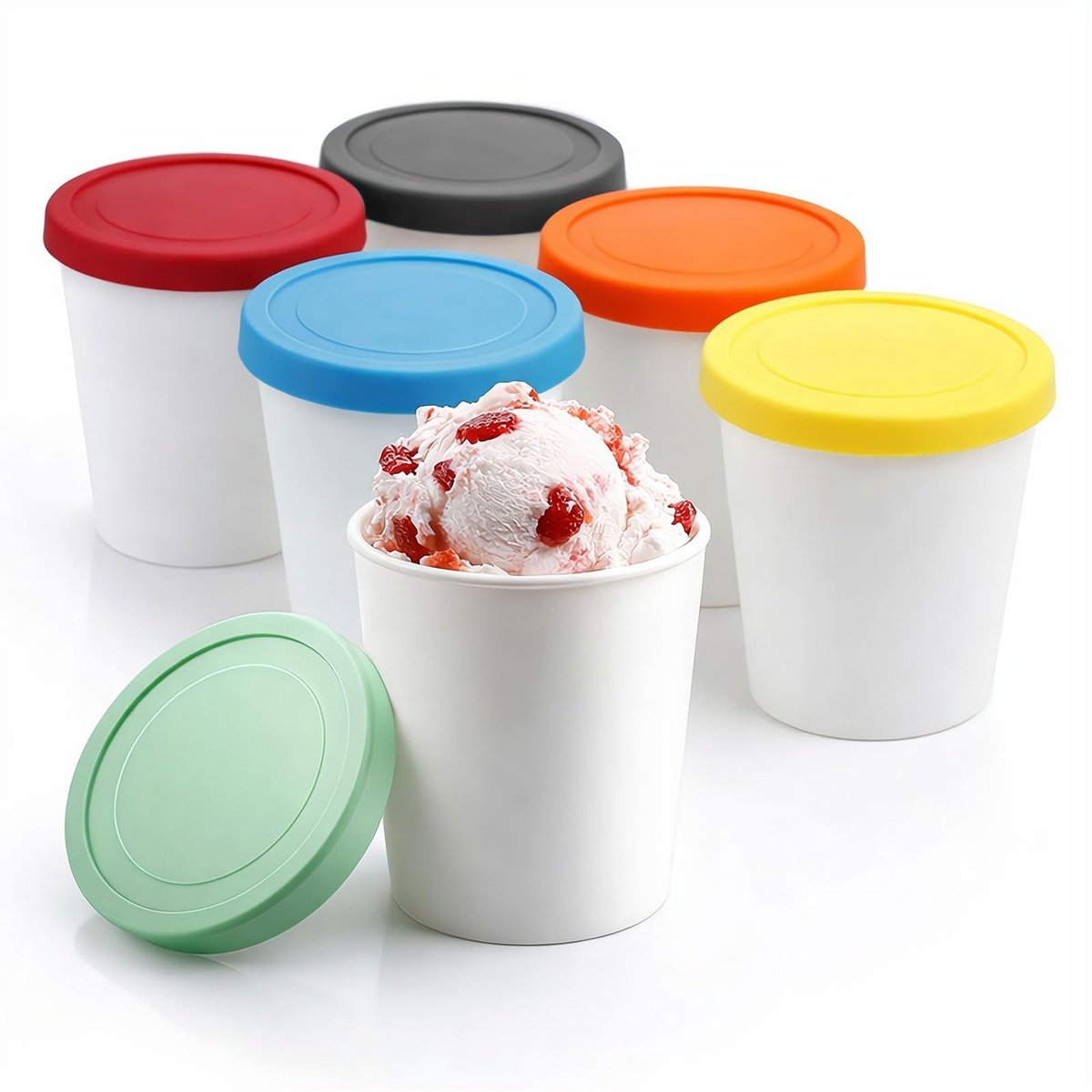 Dailygoods - Set van 6 ijscontainers, vriesdozen voor ijs, 250 ml bewaardozen met siliconen deksel, ijscontainer BPA-vrij in levensmiddelenkwaliteit, voor het bewaren en maken van ijs