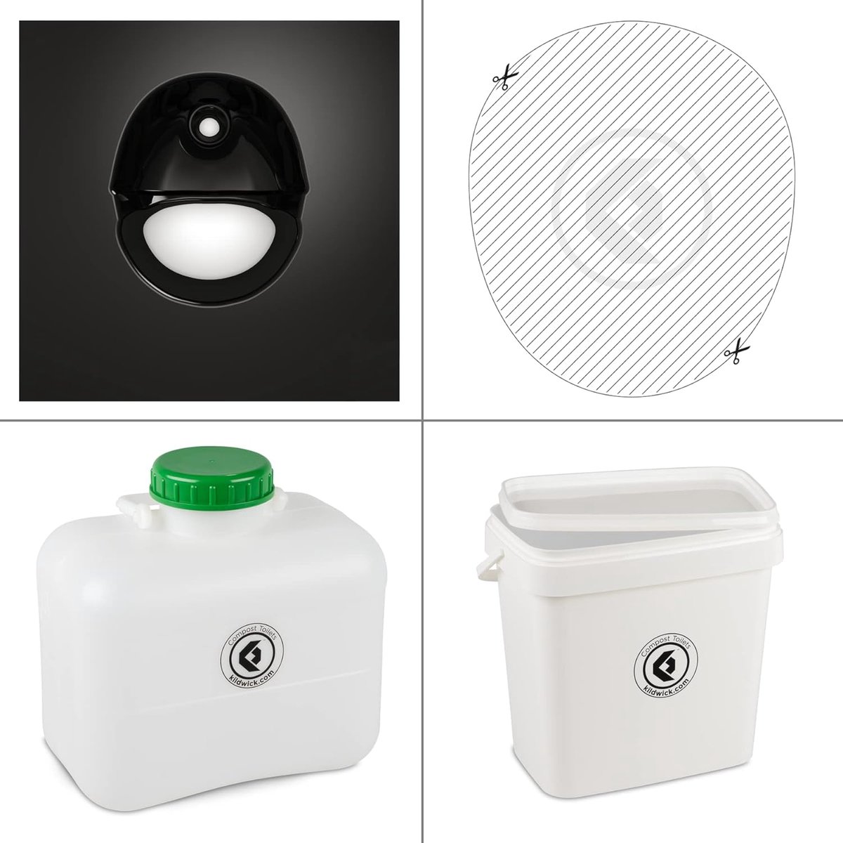 Bouwpakket Toilet - Zelfbouw WC - Duurzaam Kamperen - Scheidend Inzetstuk - 48x48x15 cm - Zwart