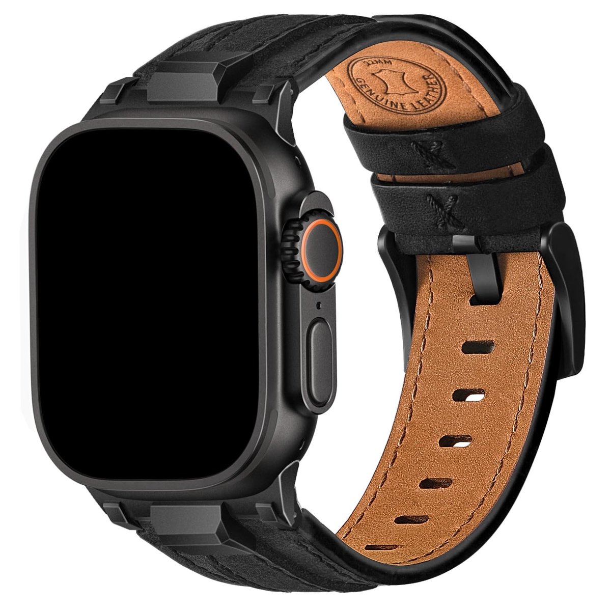 Dailygoods- Leren Bandje Echt Leer - Compatibel met Apple Watch - Vervangbandje - Duurzame Metalen Connector - 49/46/45/44/42 mm - Heren - Horlogebandje