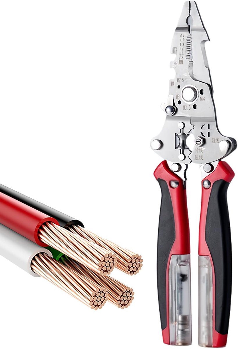 Elektrische Striptang - Automatische Kabelstripper - Draad Isolatie Verwijderen - Roestbestendige Kaak - 25 cm - Zwart/Rood