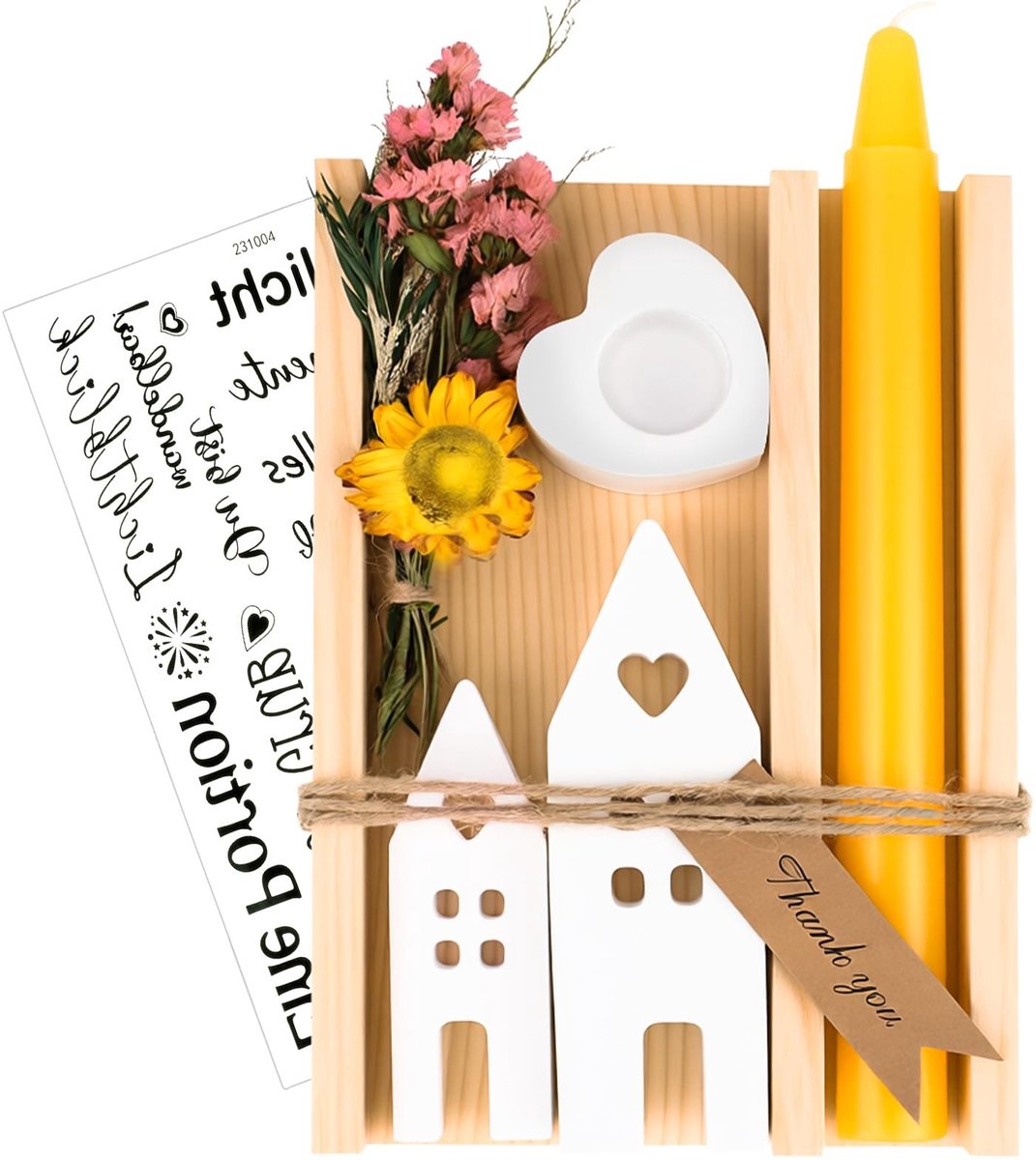 Dailygoods - Kaarsen Cadeauset voor Vrouwen - Decoratieve Stompkaarsen en Kandelaar in Houten Doos