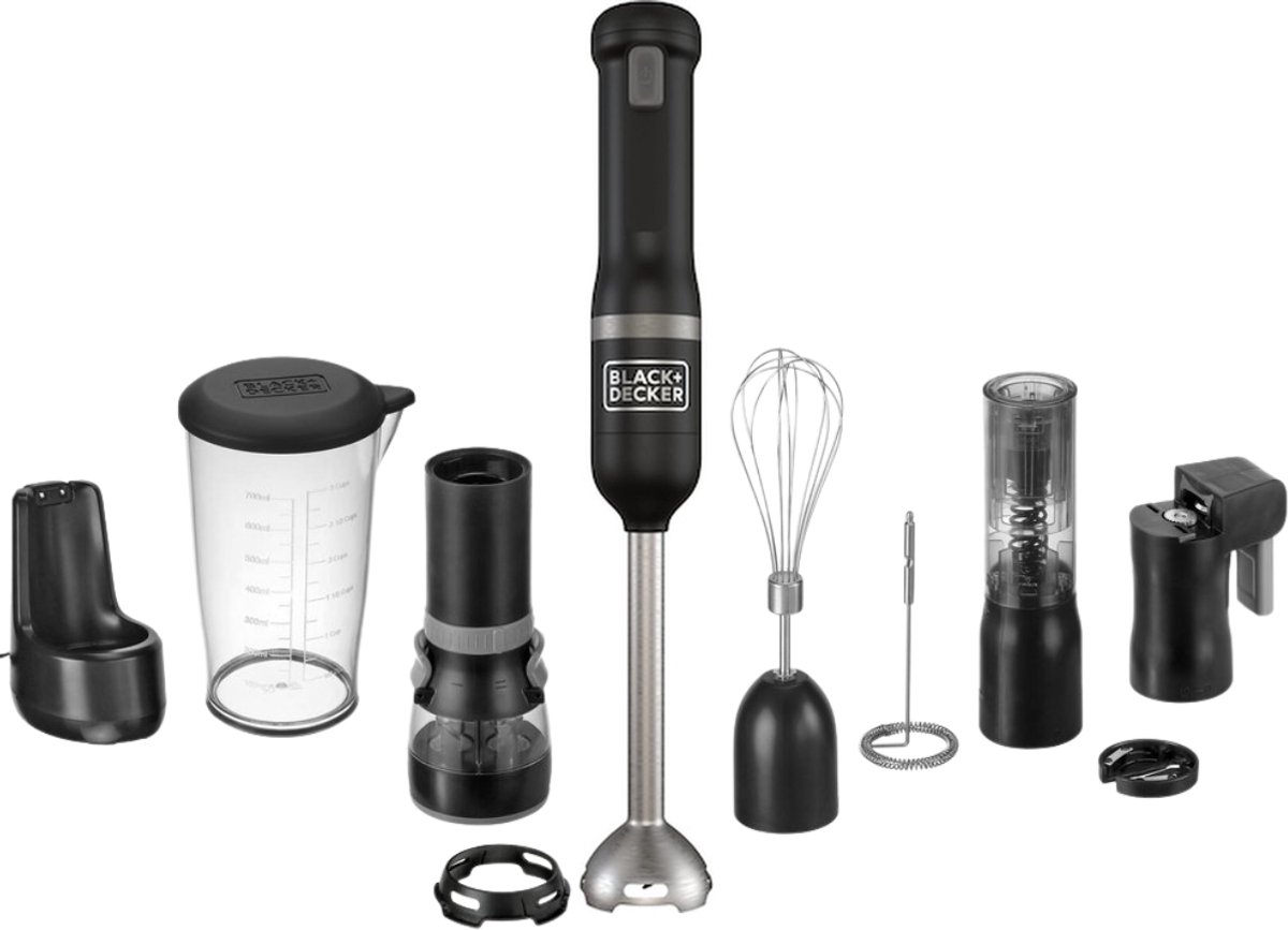 BLACK+DECKER KitchenWand™ 6 in 1 Draadloze Staafmixer – Accu – Inclusief wijnfles opener, blikopener, melk opschuimer,maatbeker, perper en zout molen