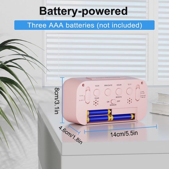 Digitale Wekker - Bureauklok Nachtlampje - Wakker Worden - Groot LCD Display - 45 Inch - Roze — afbeelding 5