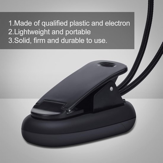 Clip Lamp - Leeslampje - Muziek Verlichten - Dubbele Flexibele Armen - 8 Lampjes - Zwart — afbeelding 5