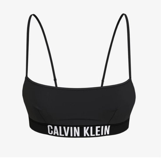 Zwarte Calvin Klein bralette met dunne bandjes en logo op de elastische band.