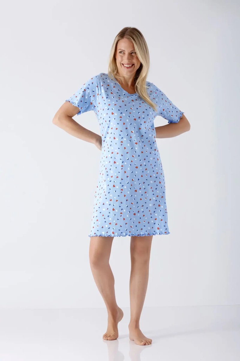 Hajo Dames Nachthemd Lichtblauw – 100% Gekamde Katoen Lichtblauw, print