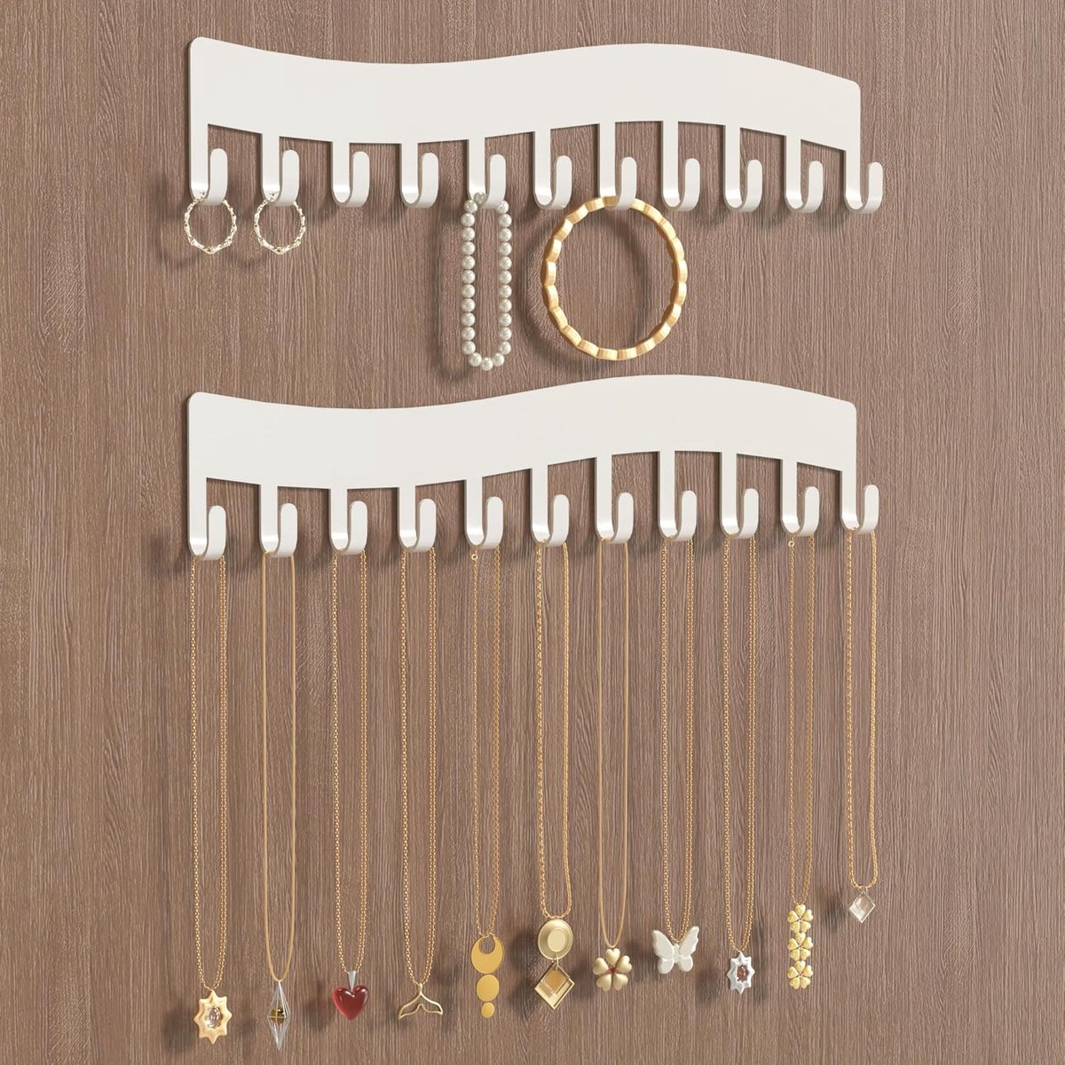 Ketting Houder - Sieradenrek Wand - Sieraden Organiseren - 11 Haken Opslag - 266 cm Breed - Wit