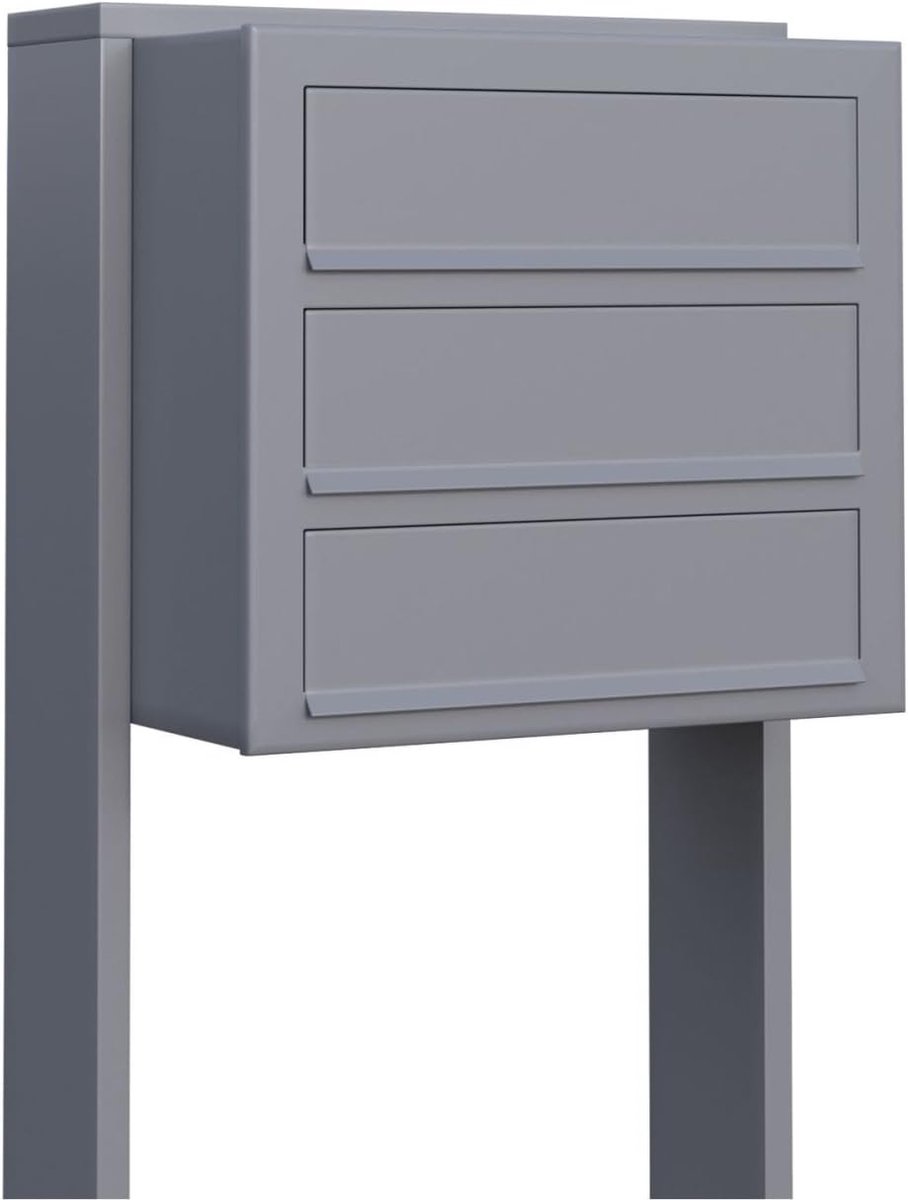 Brievenbus Installatie - Postkast - Briefpost Ontvangen - Gepoedercoat Plaatstaal - 118 cm Hoog - Grijs Metallic