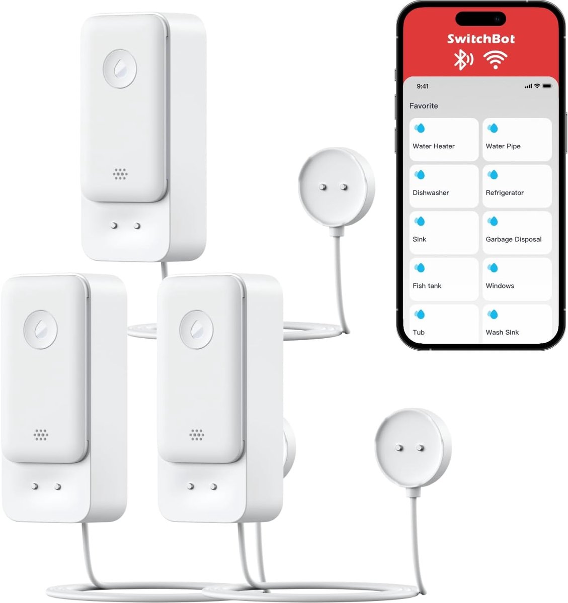 Waterdetector - Lekdetector - Waterschade Voorkomen - Geen Hub Nodig - 3 Stuks - Wit