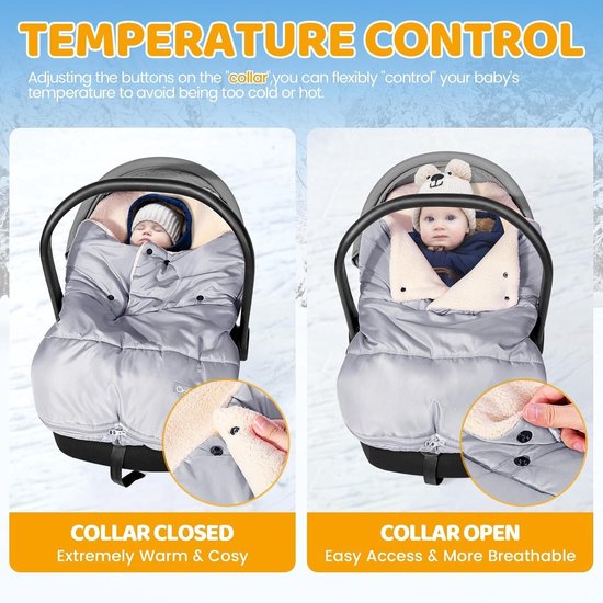 Baby Voetenzak - Autostoel Dekje - Winterse Uitjes - Verstelbare Halslijn - 72 x 45 cm - Grijs — afbeelding 3