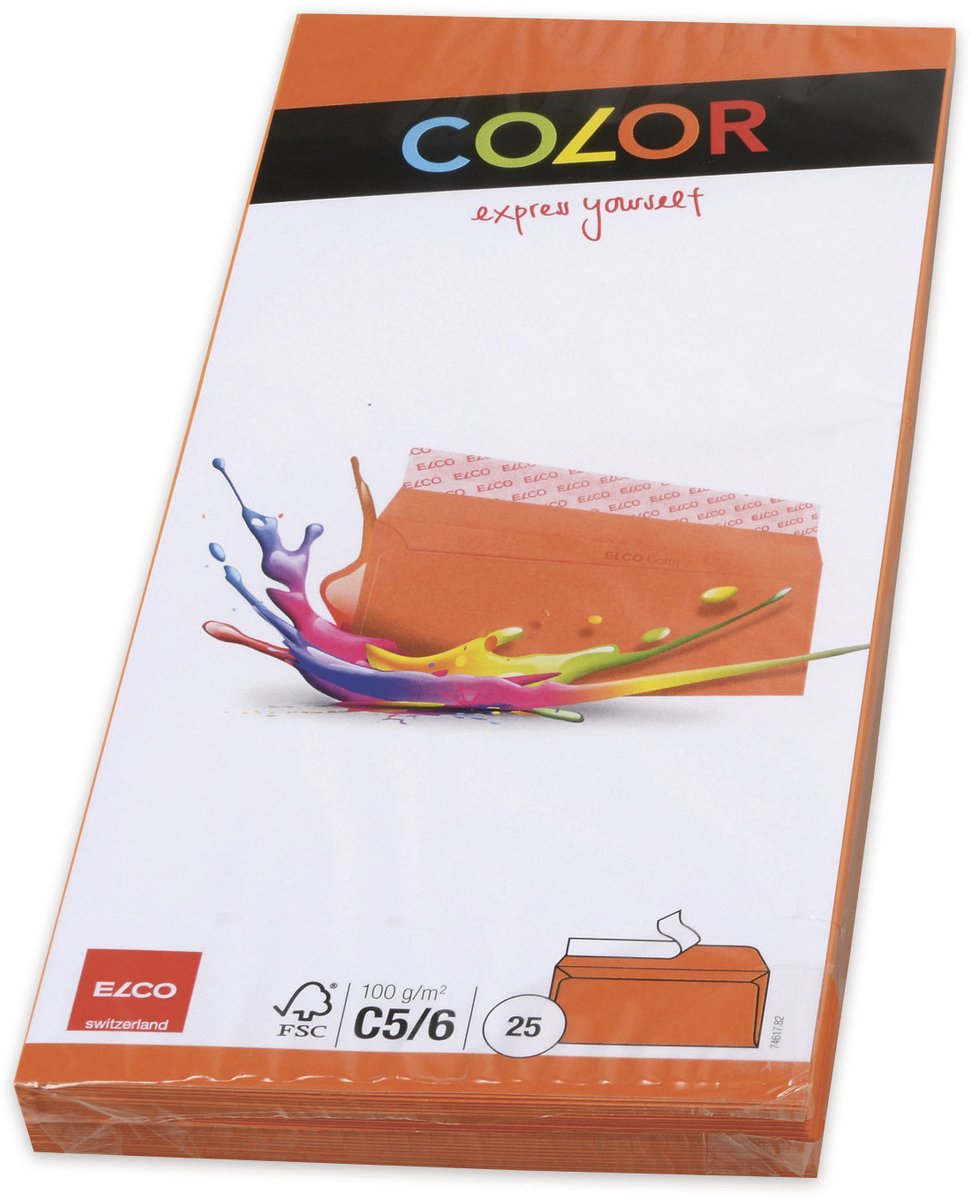 Elco envelop Office Color FSC C5/6 100 gram oranje 25 stuks - EO-74617-82