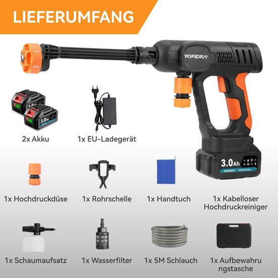 Accu hogedrukreiniger - Draagbare reiniger - Buiten schoonmaken - 6-in-1 mondstuk - 5 meter slang - Zwart — afbeelding 5