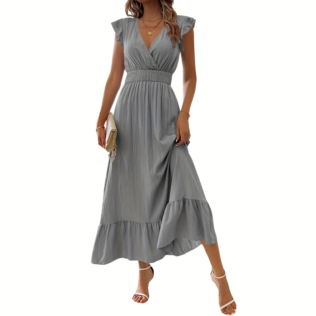 Currero Zomerjurk Dames Zomerjurken Volwassenen Vrouwen Midi Jurk Ibiza Stijl Sundress Dress Ruimtegrijs