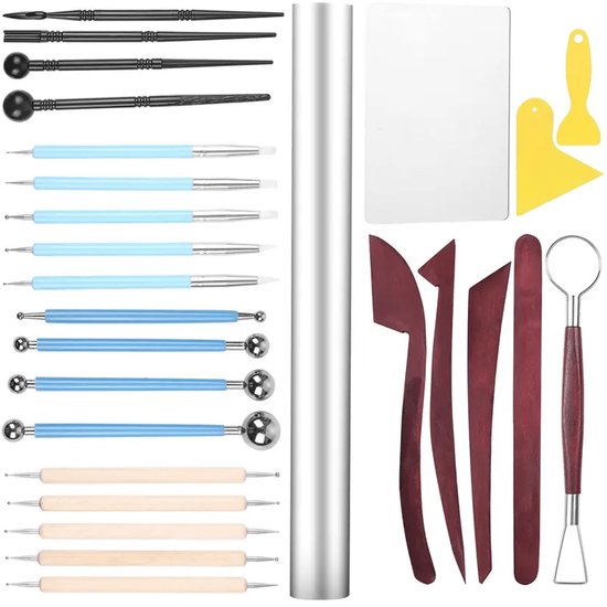 27-delige set - Complete set gereedschap voor het boetseren van polymeerklei - Gereedschap voor het boetseren en vormen van klei - Keramiekpersroller - DIY knutselaccessoires - Combinatieset voor meerdere materialen