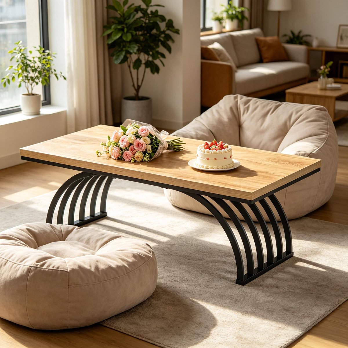 MIVRAY Salontafel - Ruim En Veelzijdig Design - Voor Woonkamer En Extra Tafelgebruik - Hout En Metaal - 120 Cm - Bruin Zwart