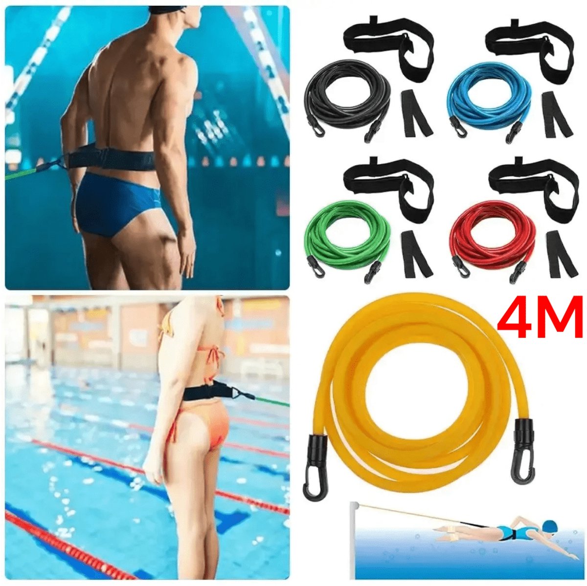 Padisport Zwemtrainer 4M - Zwemelastiek - Zwemgordel - Zwemelastiek Volwassen - Zwemriem - Zwemelastiek Met Weerstand - Swimtrainer