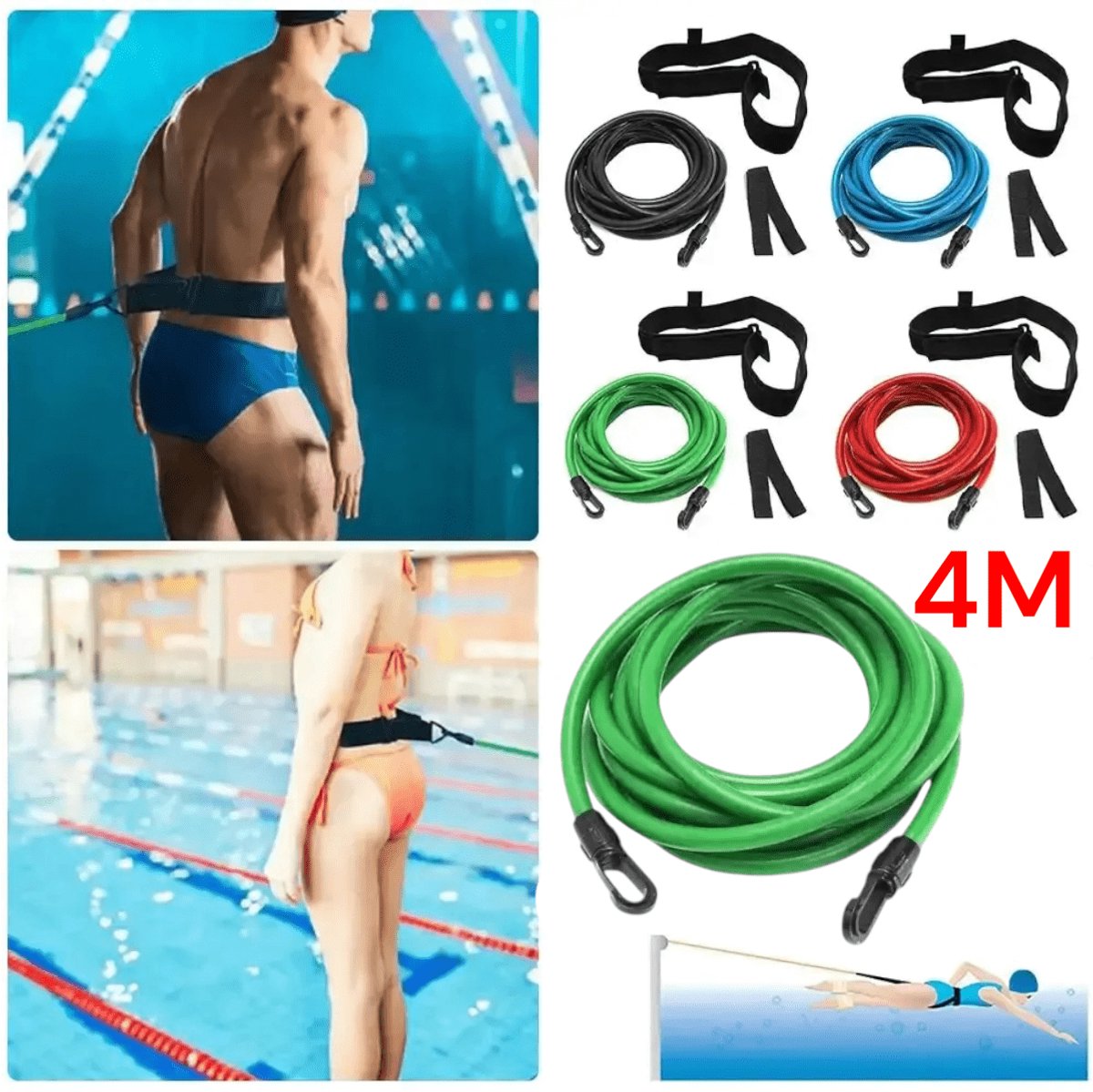 Padisport Zwemtrainer 4M - Zwemelastiek - Zwemgordel - Zwemelastiek Volwassen - Zwemriem - Zwemelastiek Met Weerstand - Swimtrainer