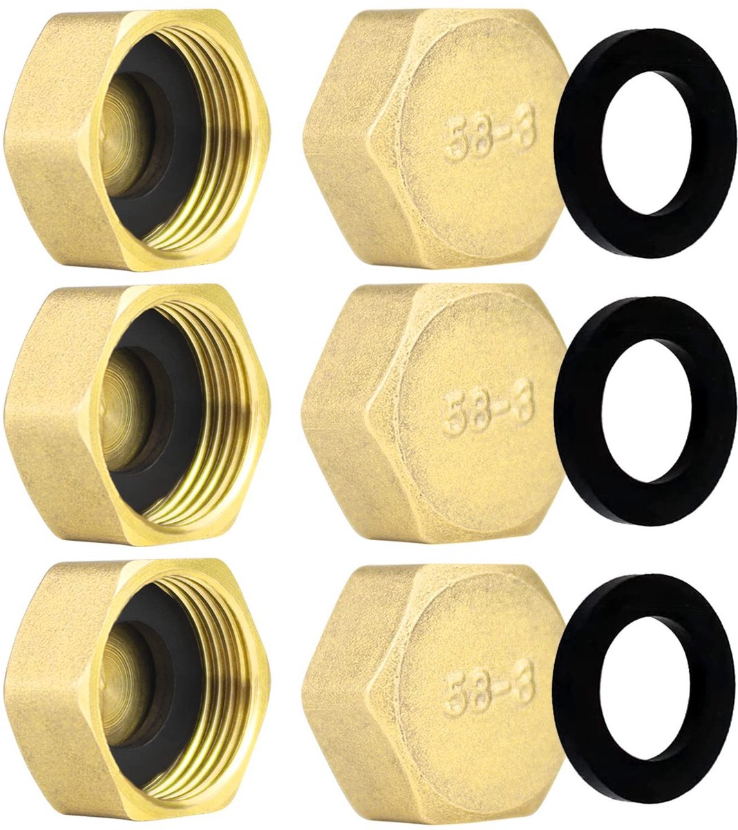 Dailygoods- Afsluitdop Massief Messing - Schroefdraadkap - Blinde Stop - Slangdoppen - Lekbescherming - 6 Stuks - Schroefdop